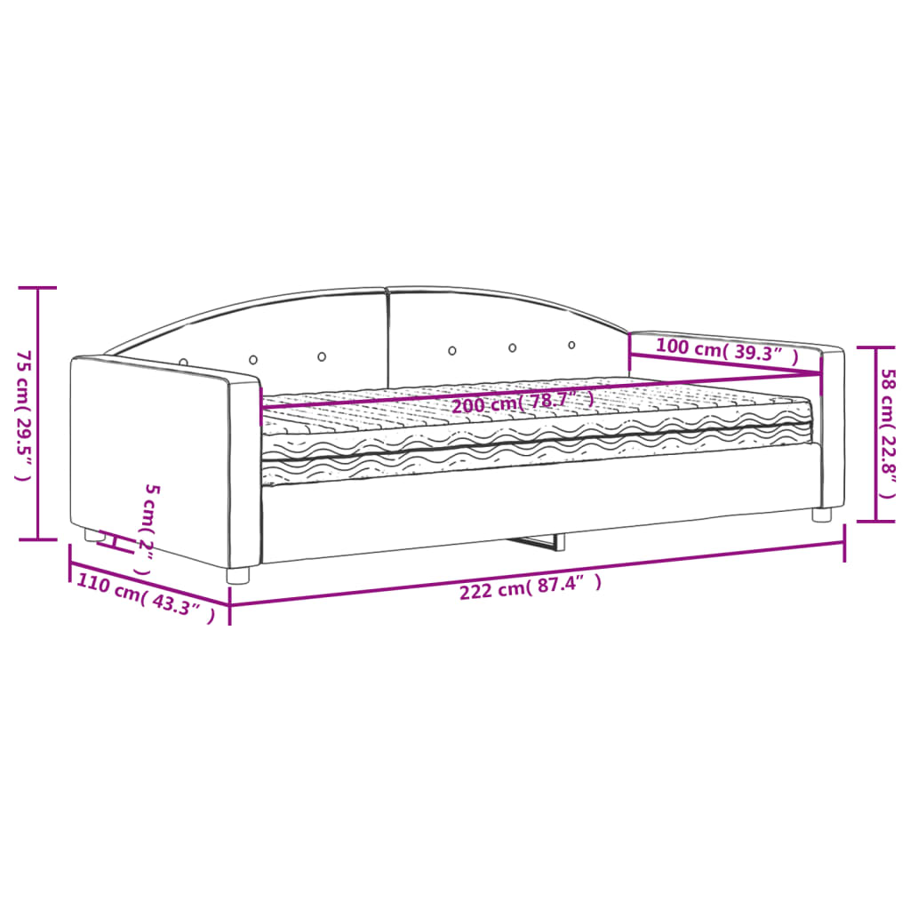 Dnevni krevet s madracem svjetlosivi 100 x 200 cm baršunasti