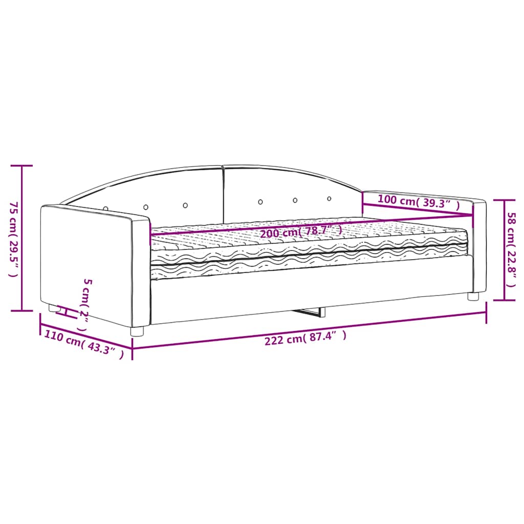 Dnevni krevet s madracem žuti 100 x 200 cm baršunasti
