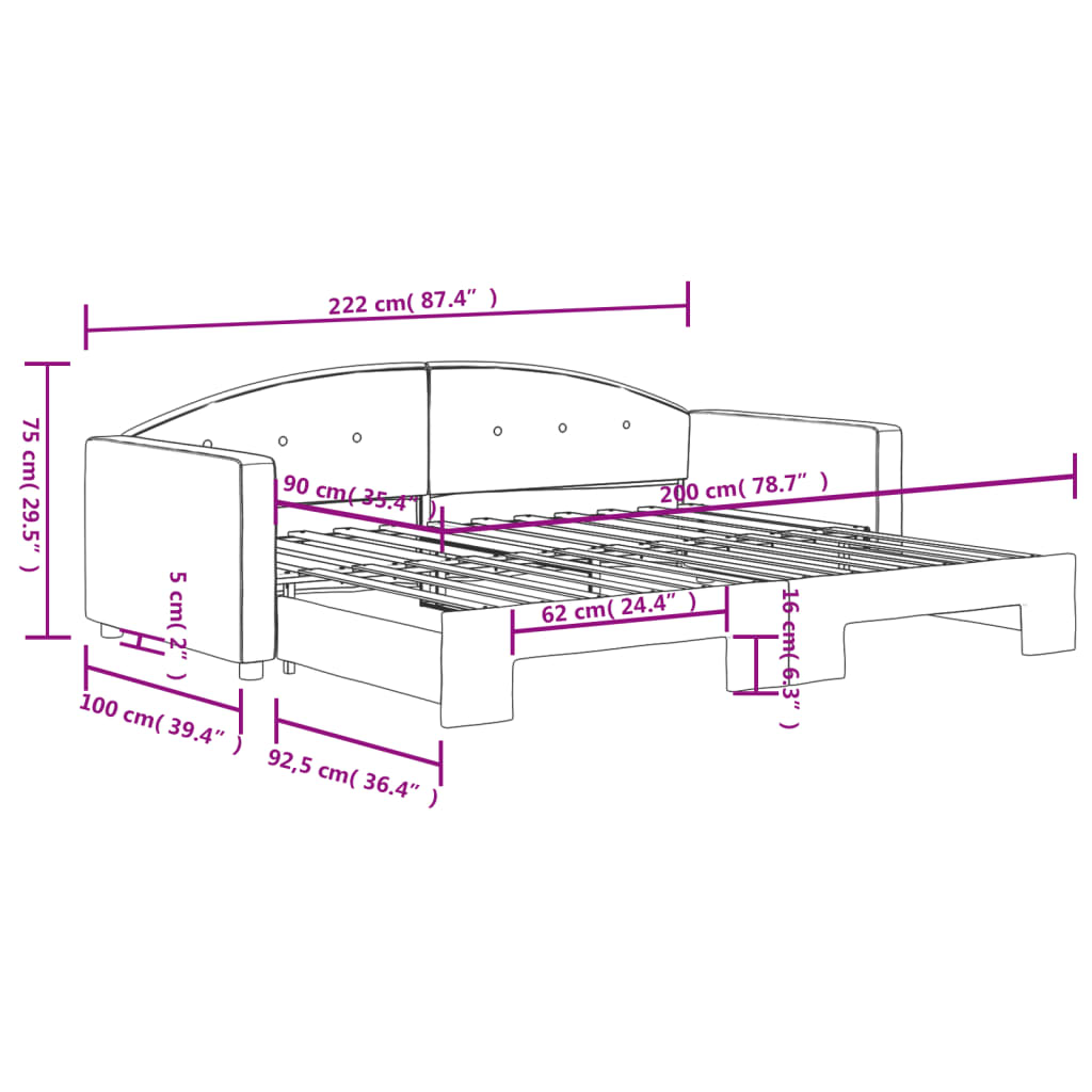 Dnevni krevet na razvlačenje crni 90 x 200 cm baršunasti