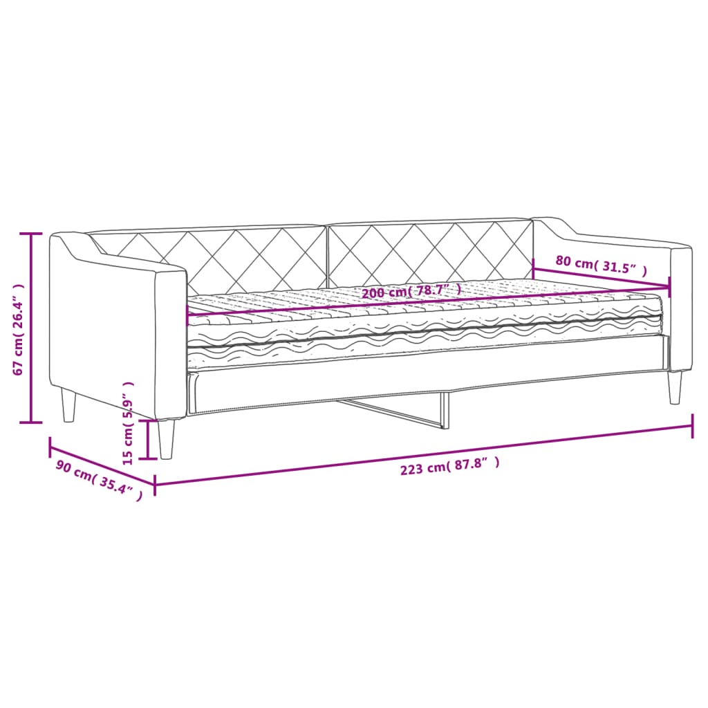 Dnevni krevet s madracem svjetlosivi 80 x 200 cm od tkanine