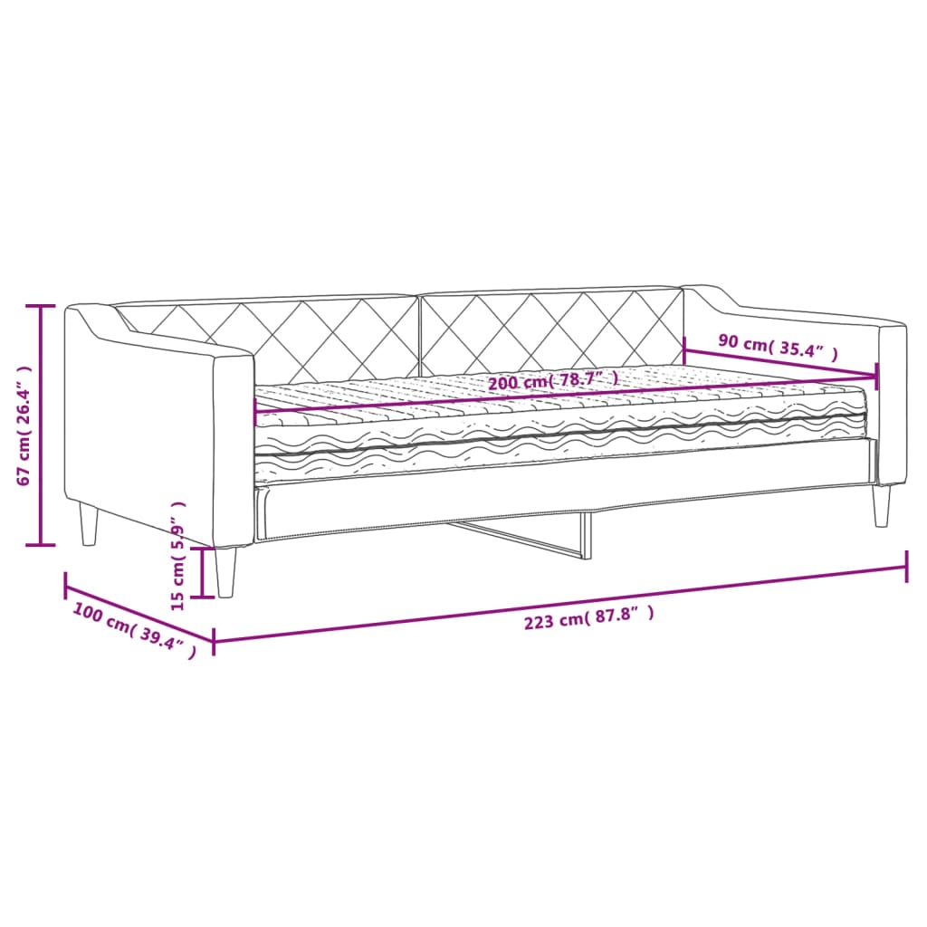Dnevni krevet s madracem crni 90 x 200 cm od tkanine