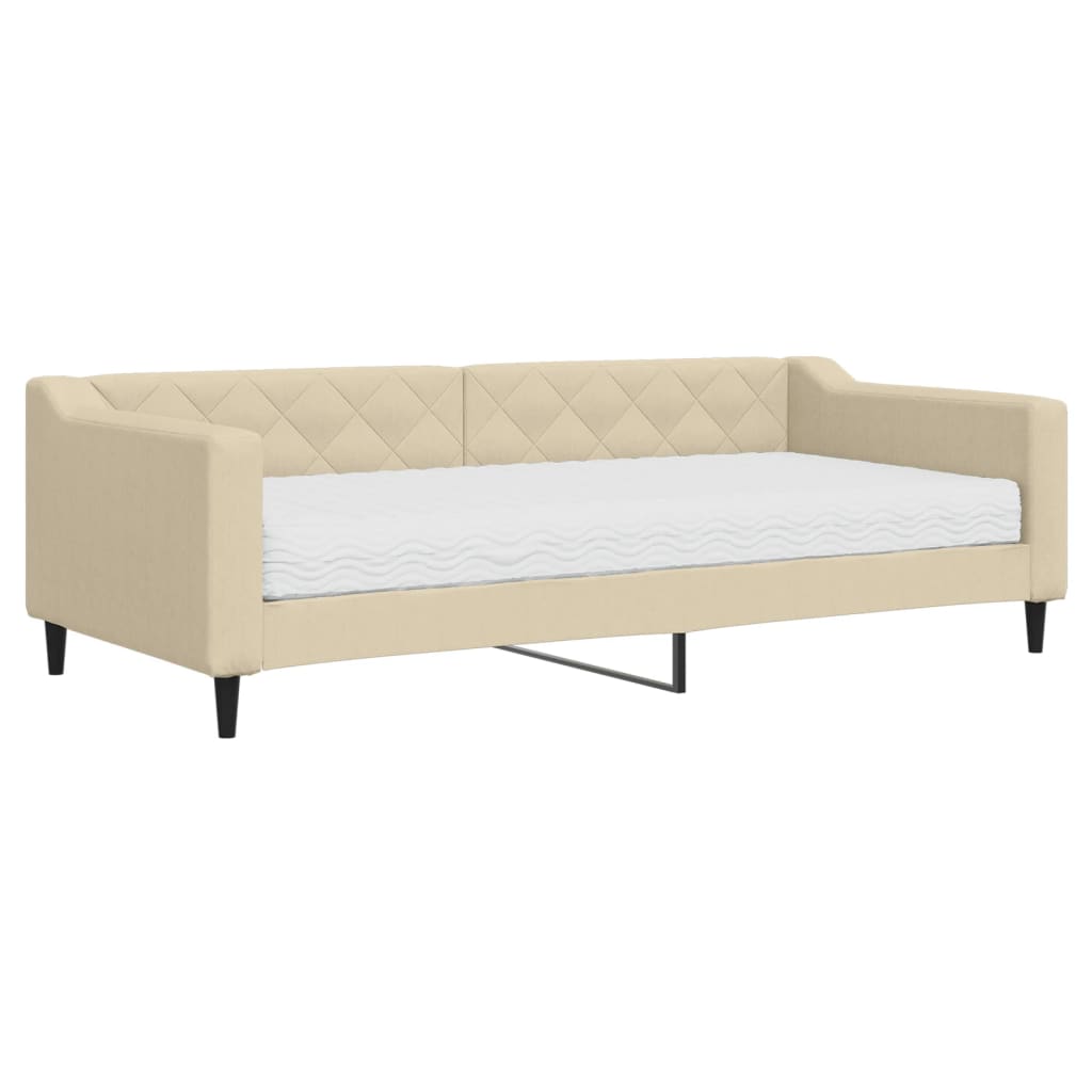 Dnevni krevet s madracem krem 90 x 200 cm od tkanine