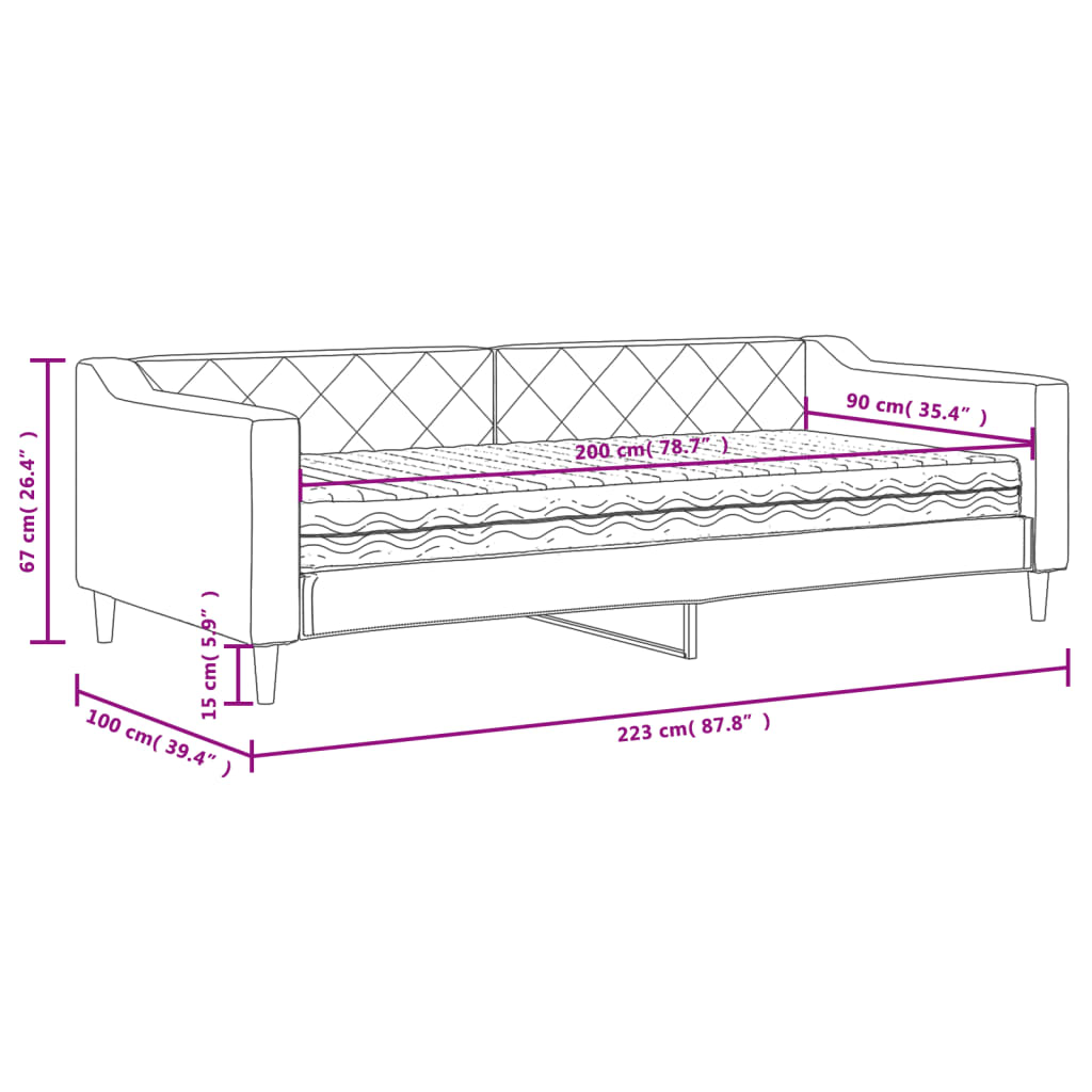 Dnevni krevet s madracem krem 90 x 200 cm od tkanine