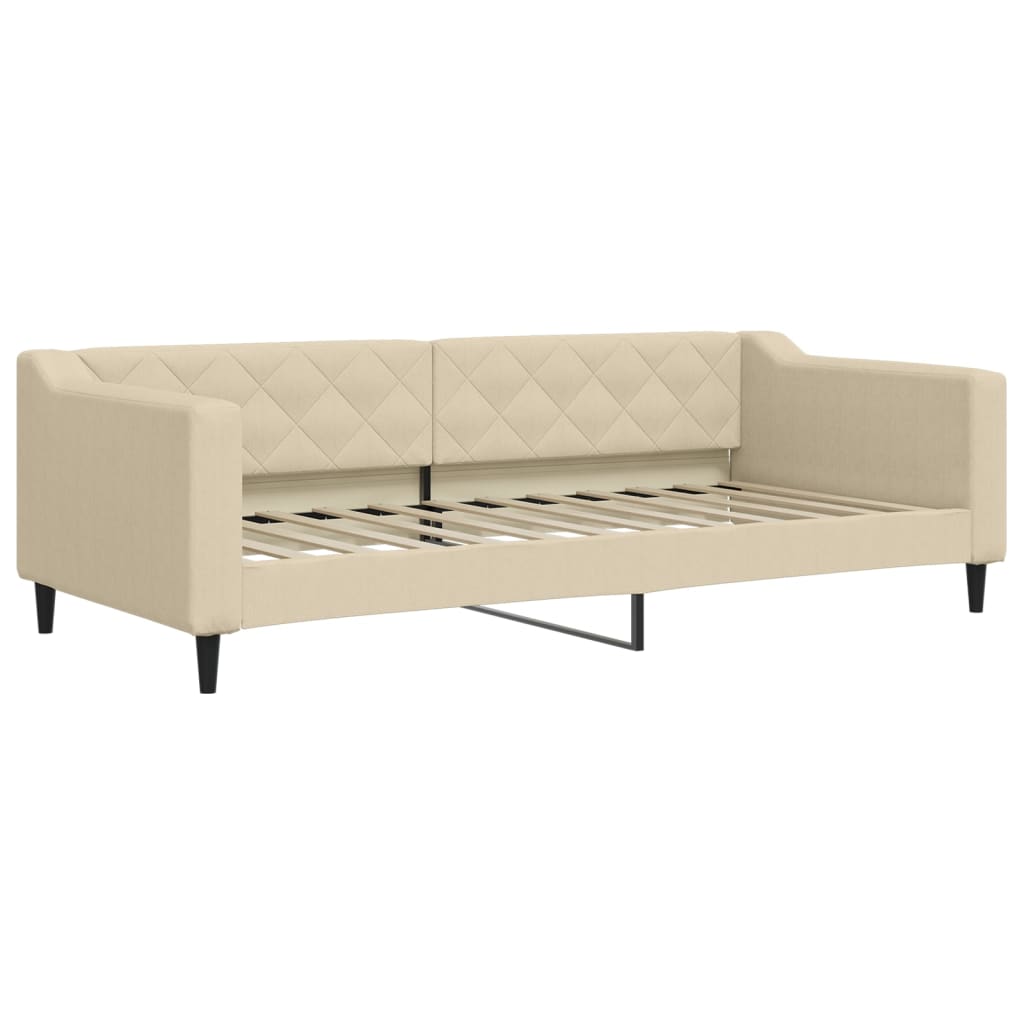 Dnevni krevet s madracem krem 90 x 200 cm od tkanine