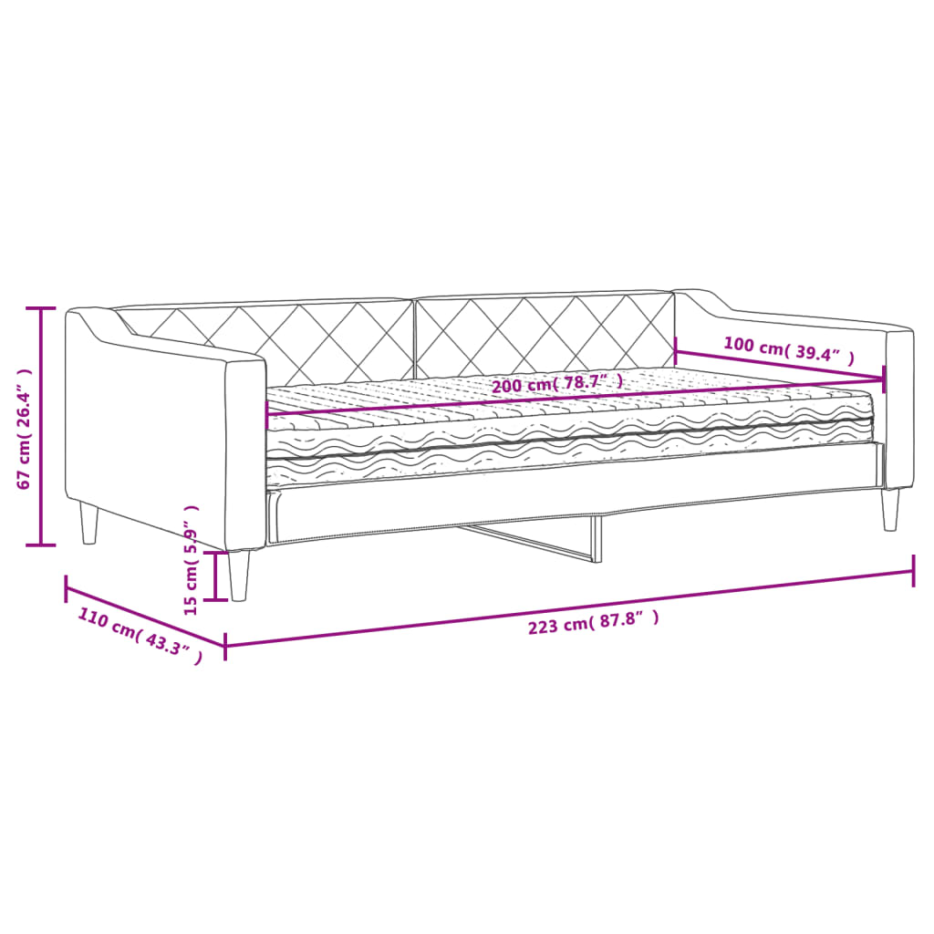 Dnevni krevet s madracem crni 100 x 200 cm od tkanine