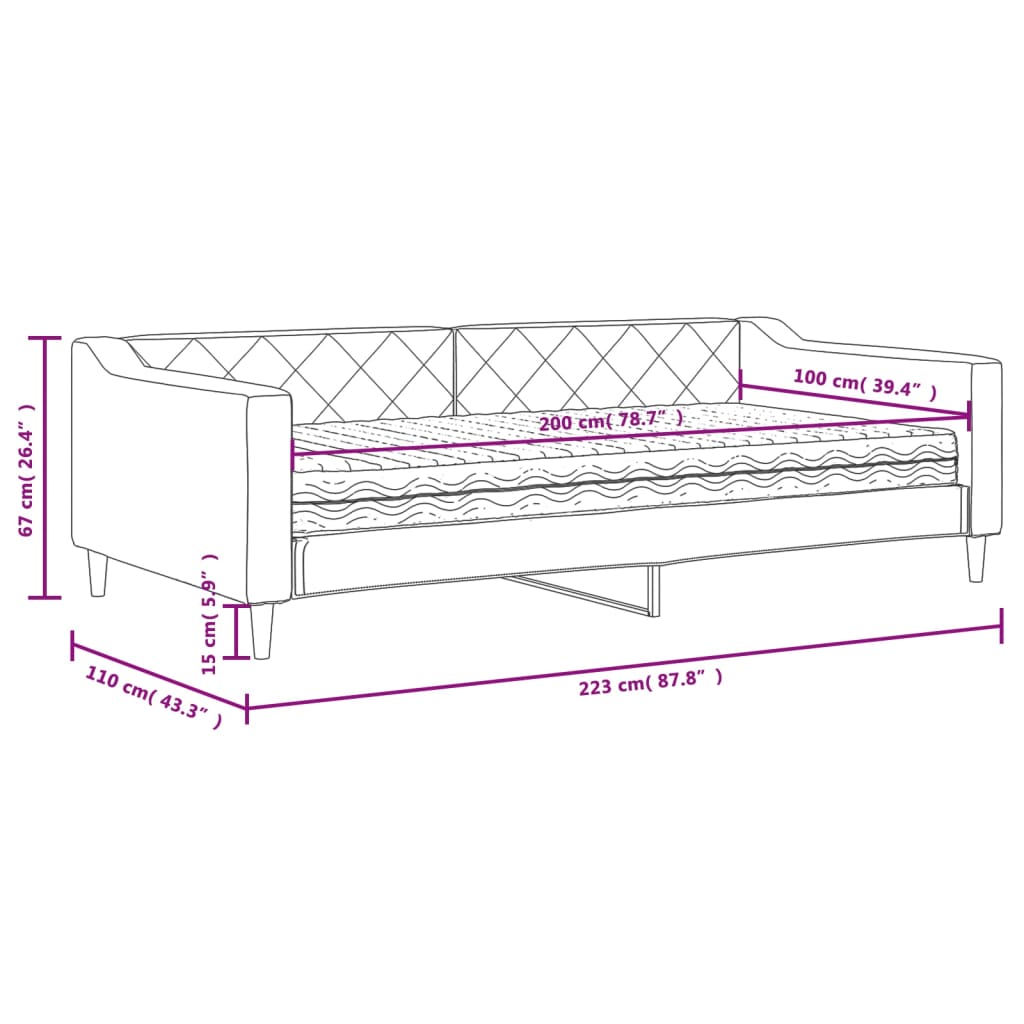 Dnevni krevet s madracem smeđesivi 100 x 200 cm od tkanine