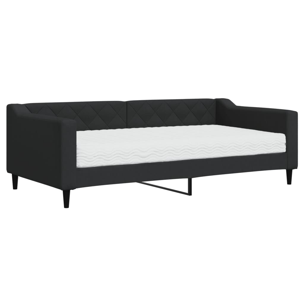 Dnevni krevet s madracem crni 90 x 190 cm od tkanine