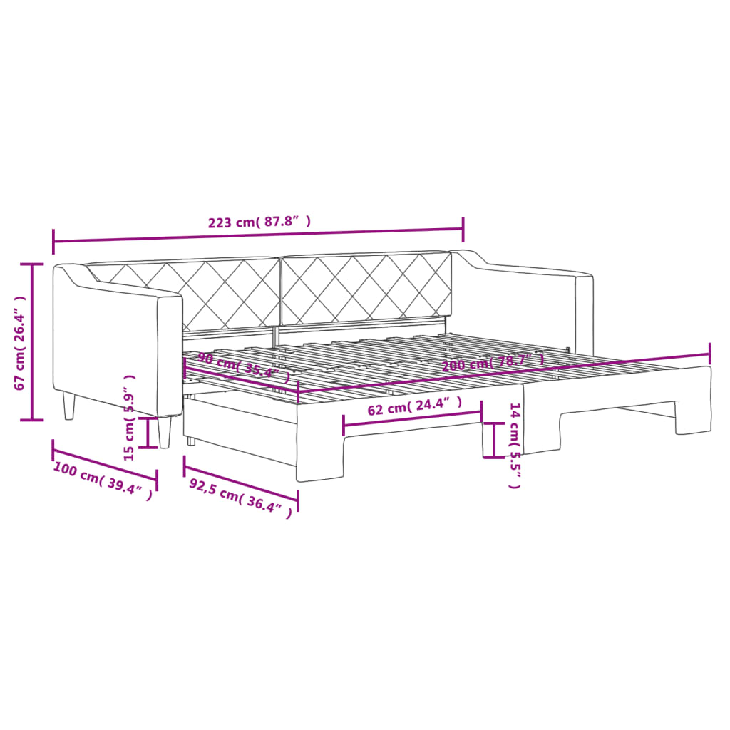 Dnevni krevet na razvlačenje crni 90 x 200 cm od tkanine