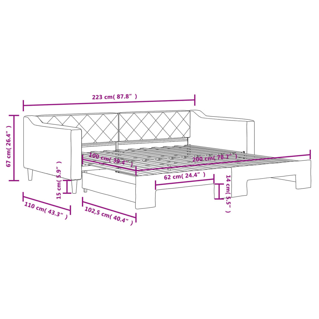 Dnevni krevet na razvlačenje krem 100 x 200 cm od tkanine
