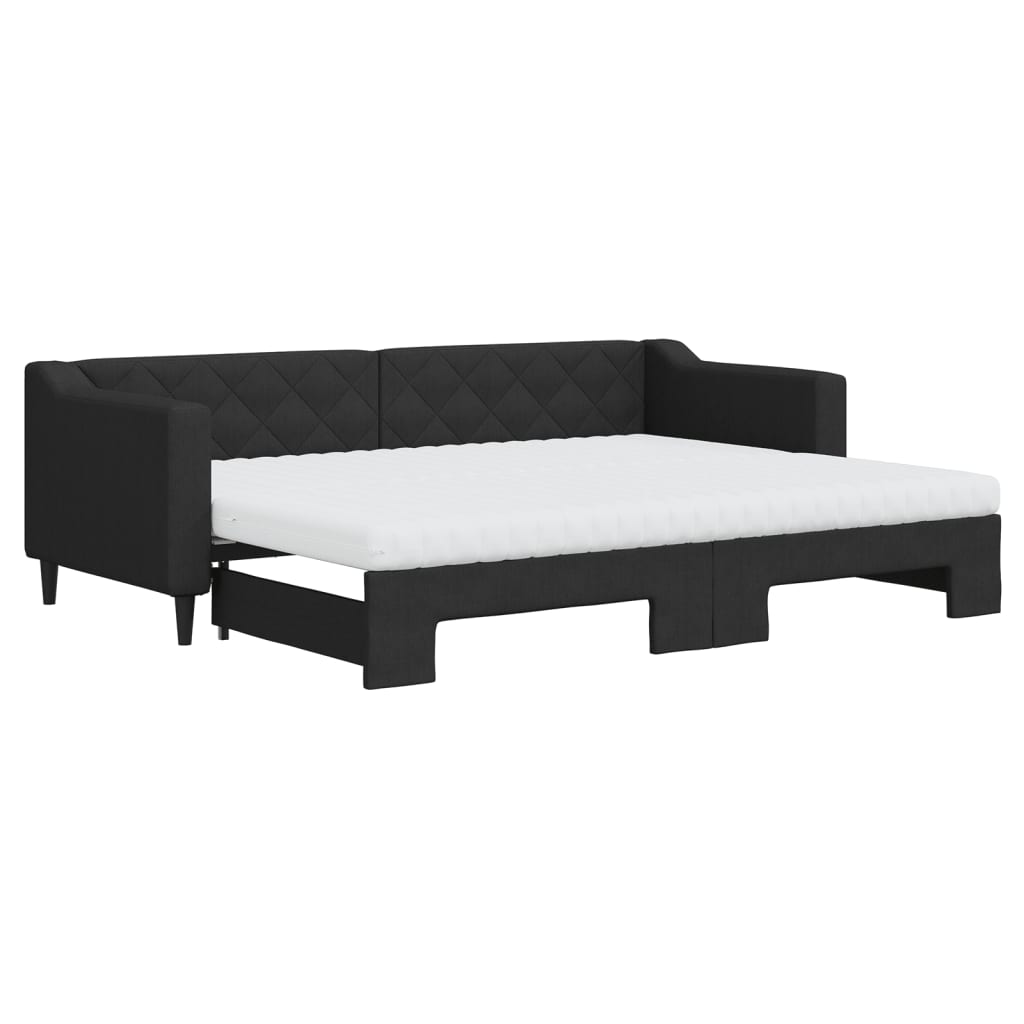 Dnevni krevet na razvlačenje s madracima crni 80x200 cm tkanina
