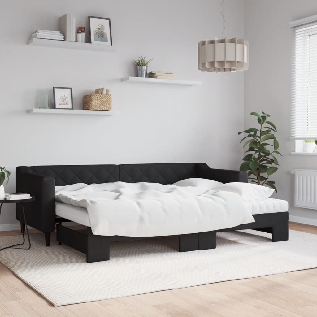 Dnevni krevet na razvlačenje s madracima crni 80x200 cm tkanina