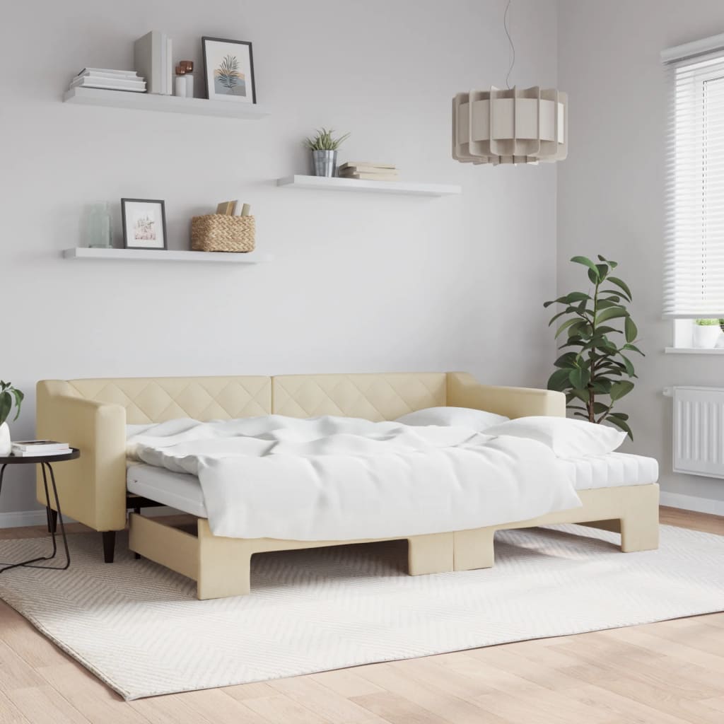 Dnevni krevet na razvlačenje krem 80 x 200 cm od tkanine
