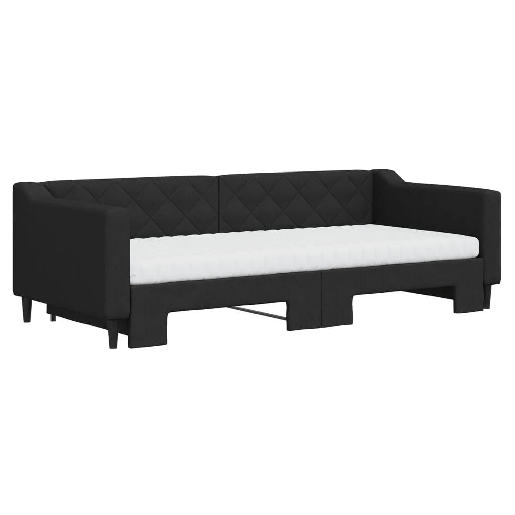 Dnevni krevet na razvlačenje s madracima crni 90x200 cm tkanina