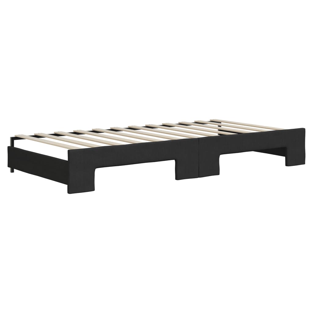 Dnevni krevet na razvlačenje s madracima crni 90x200 cm tkanina