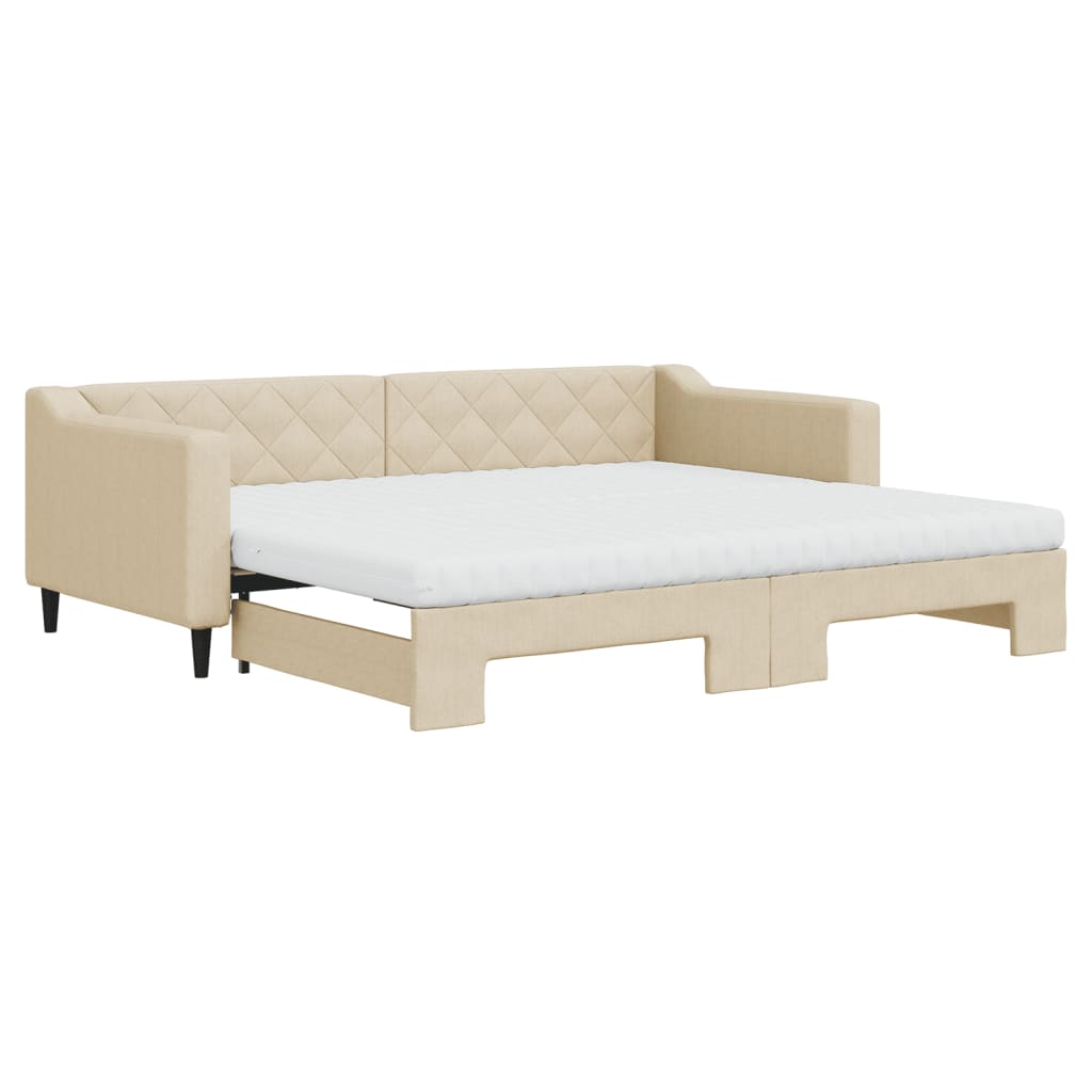 Dnevni krevet na razvlačenje s madracima krem 90x200 cm tkanina