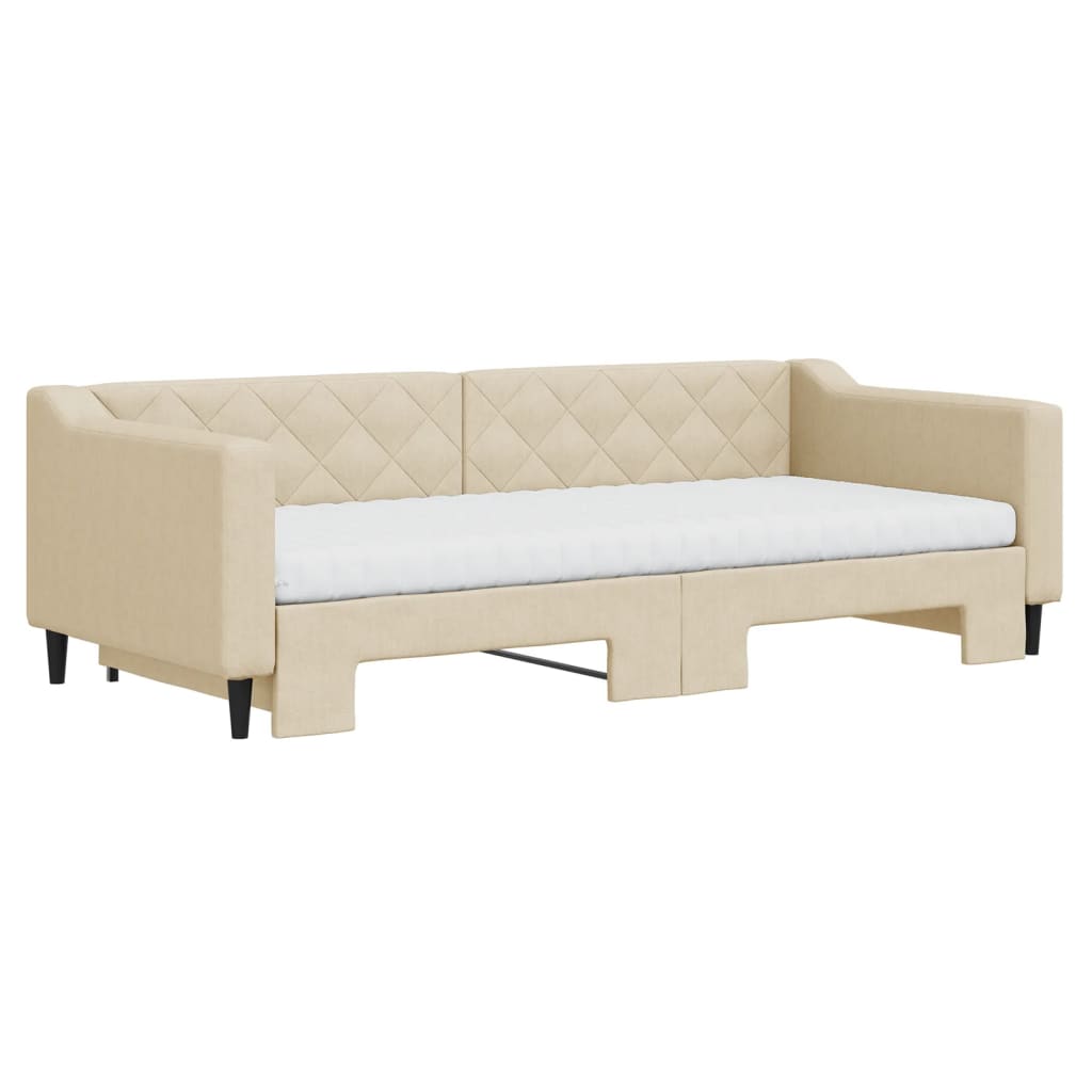 Dnevni krevet na razvlačenje s madracima krem 90x200 cm tkanina
