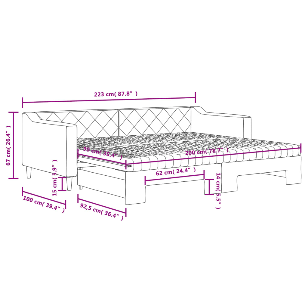 Dnevni krevet na razvlačenje s madracima krem 90x200 cm tkanina