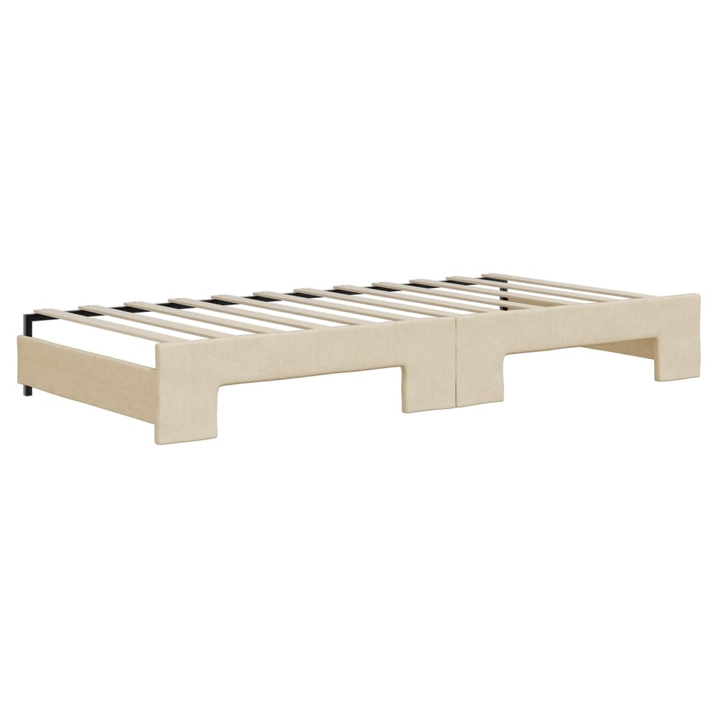 Dnevni krevet na razvlačenje s madracima krem 90x200 cm tkanina