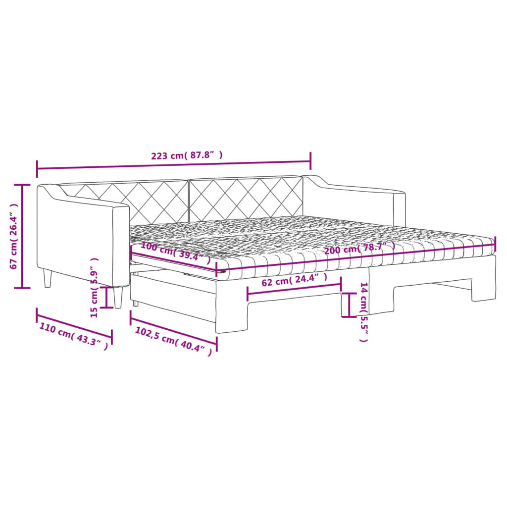 Dnevni krevet na razvlačenje svjetlosivi 100x200 cm od tkanine