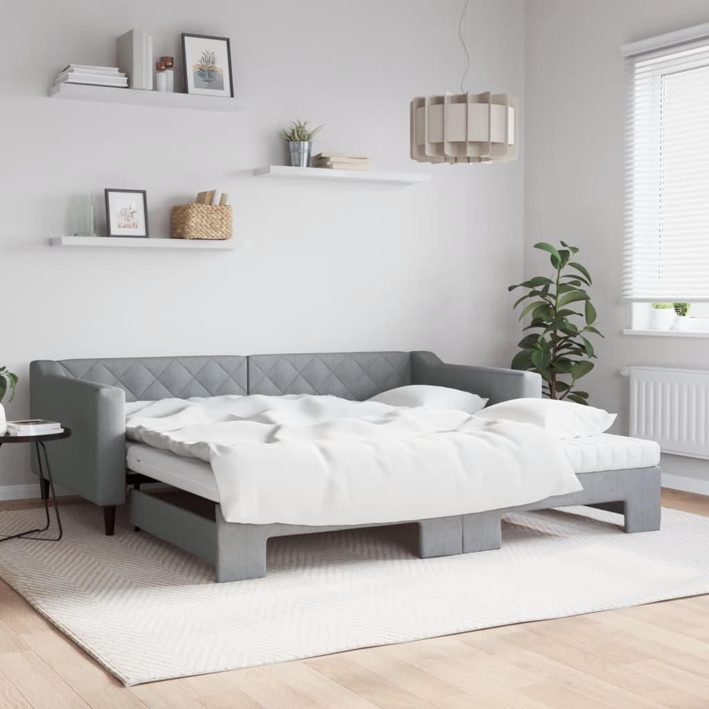 Dnevni krevet na razvlačenje svjetlosivi 100x200 cm od tkanine