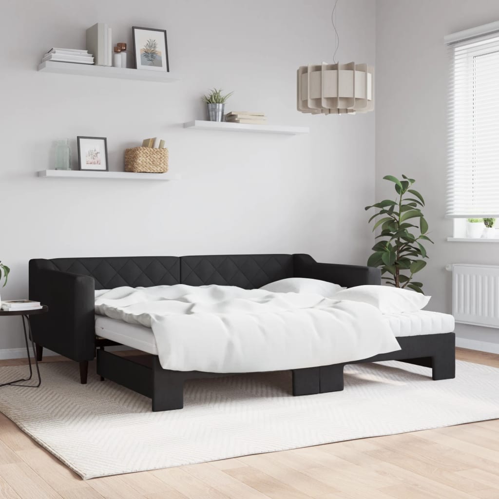 Dnevni krevet na razvlačenje crni 90 x 190 cm od tkanine