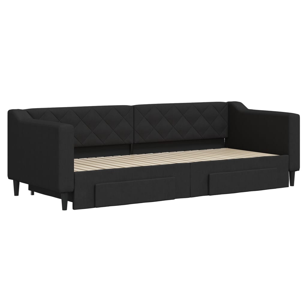 Dnevni krevet na razvlačenje s ladicama crni 80x200 cm tkanina