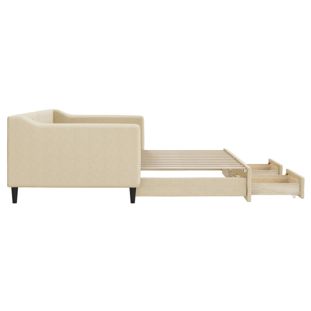 Dnevni krevet na razvlačenje s ladicama krem 90x200 cm tkanina