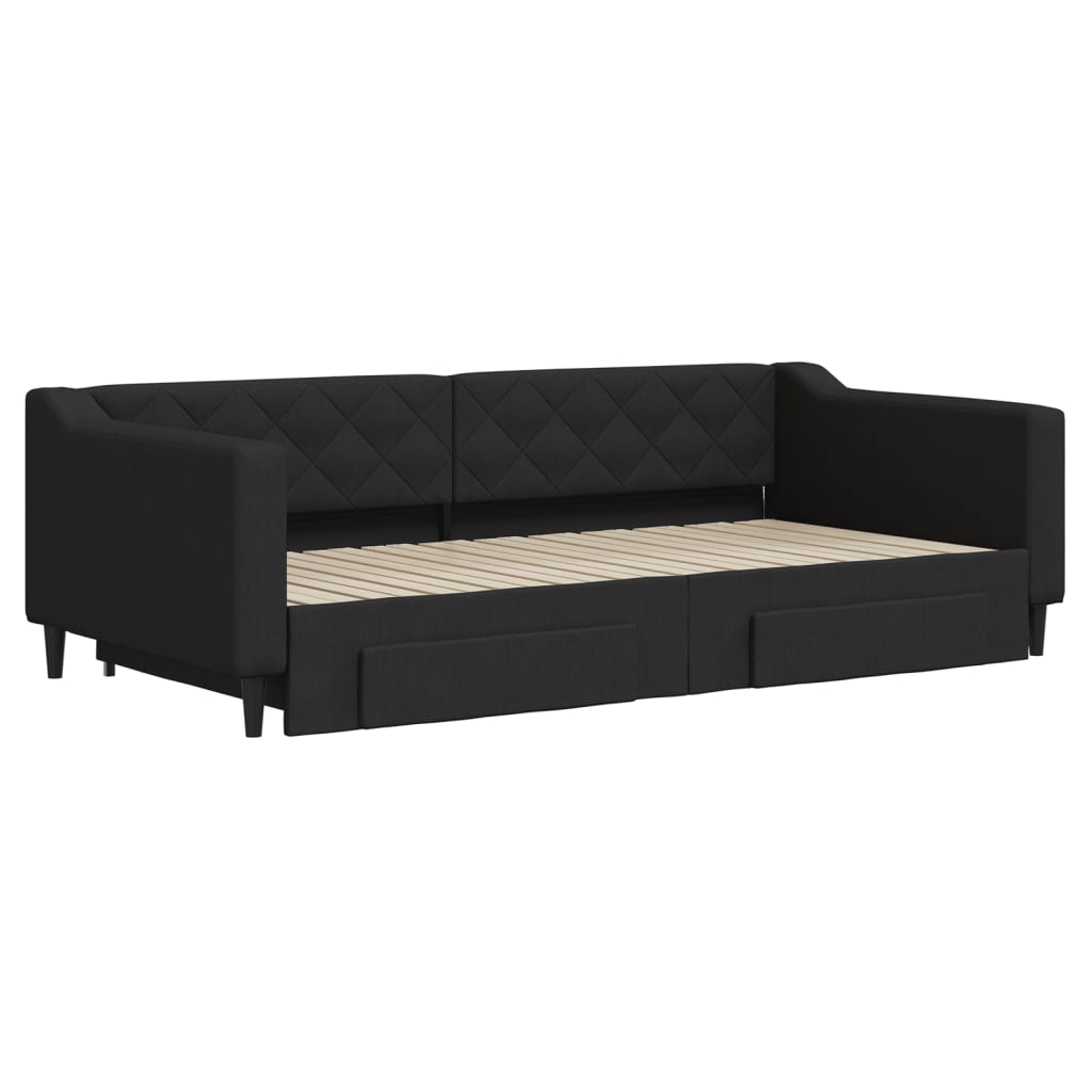 Dnevni krevet na razvlačenje s ladicama crni 100x200 cm tkanina