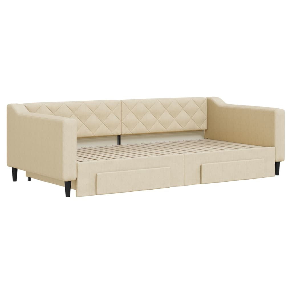 Dnevni krevet na razvlačenje s ladicama krem 100x200 cm tkanina