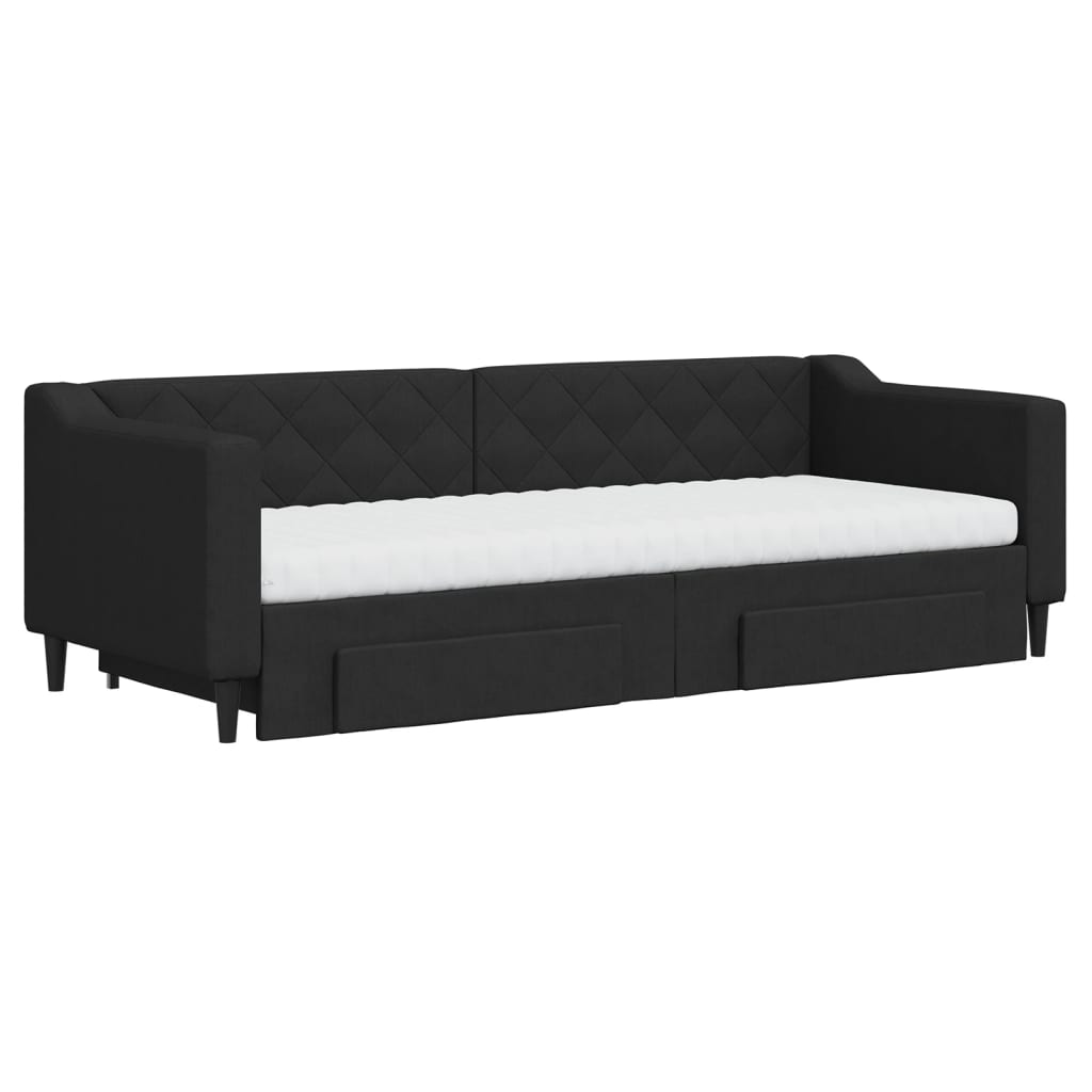 Dnevni krevet na razvlačenje s ladicama crni 80x200 cm tkanina