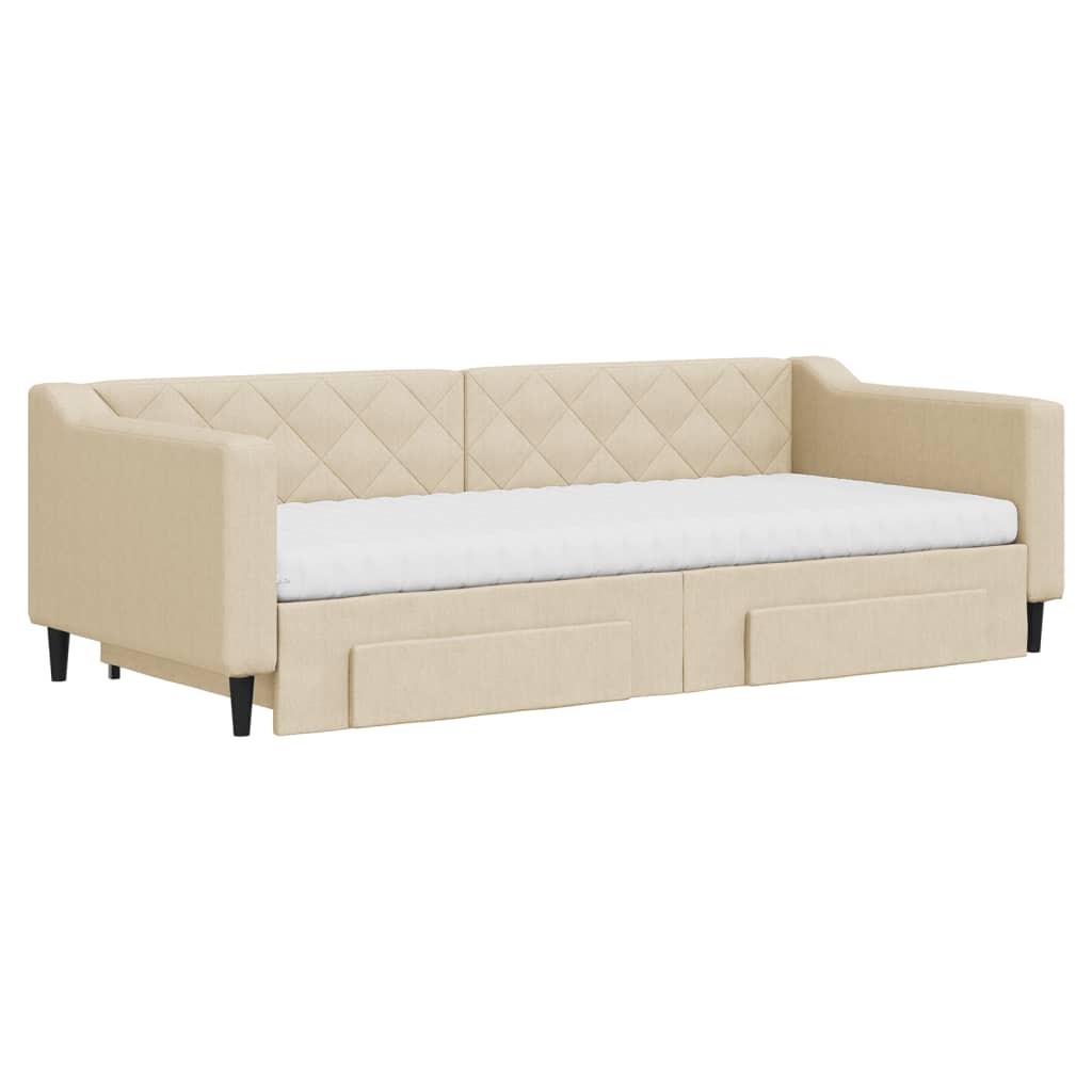 Dnevni krevet na razvlačenje s ladicama krem 90x200 cm tkanina