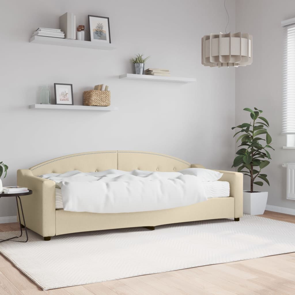 Dnevni krevet s madracem krem 80 x 200 cm od tkanine