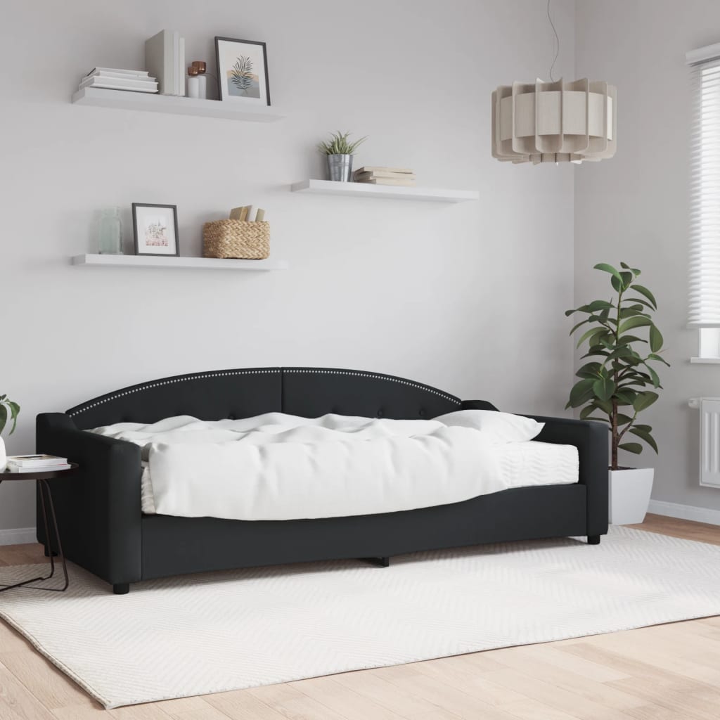 Dnevni krevet s madracem crni 90 x 200 cm od tkanine