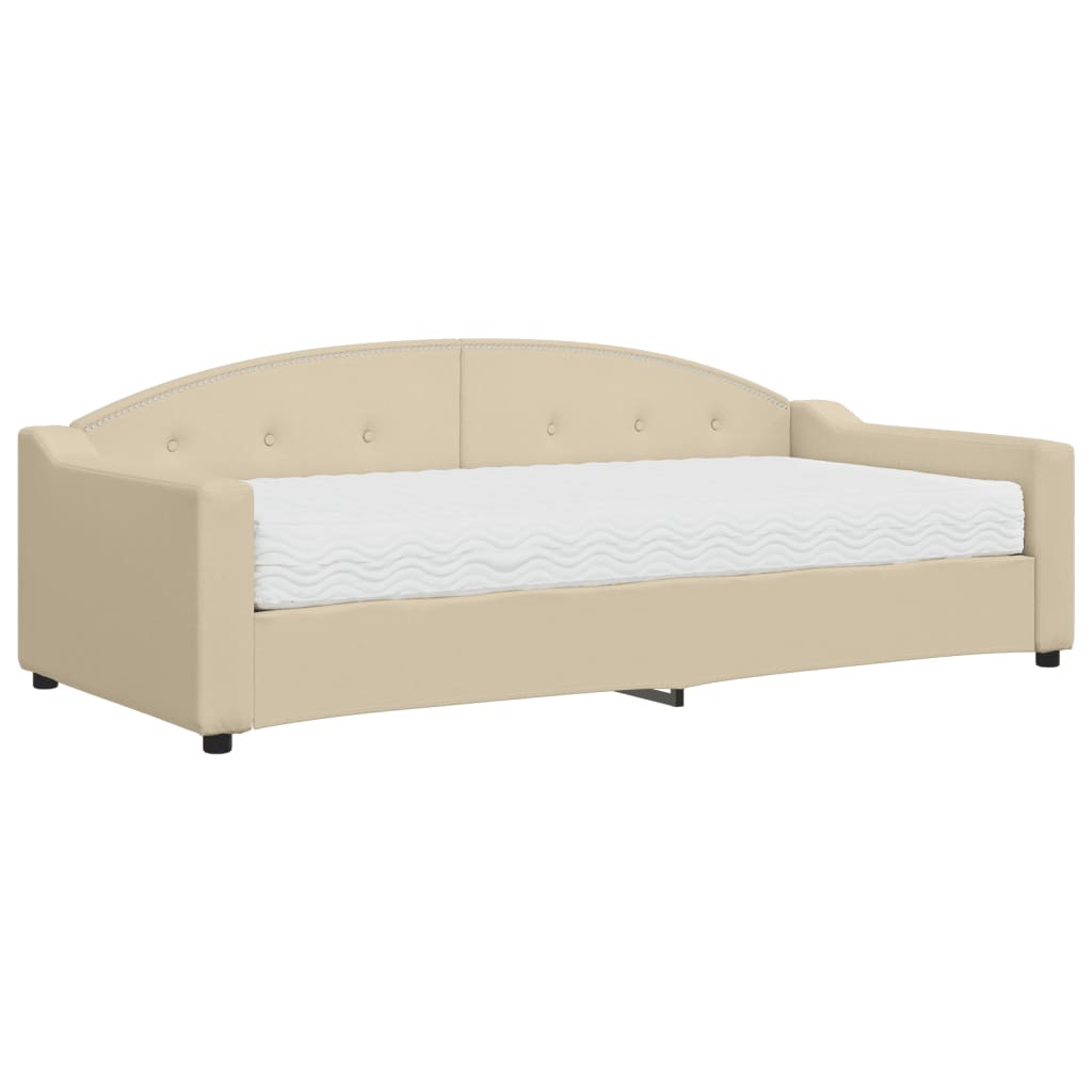 Dnevni krevet s madracem krem 90 x 200 cm od tkanine