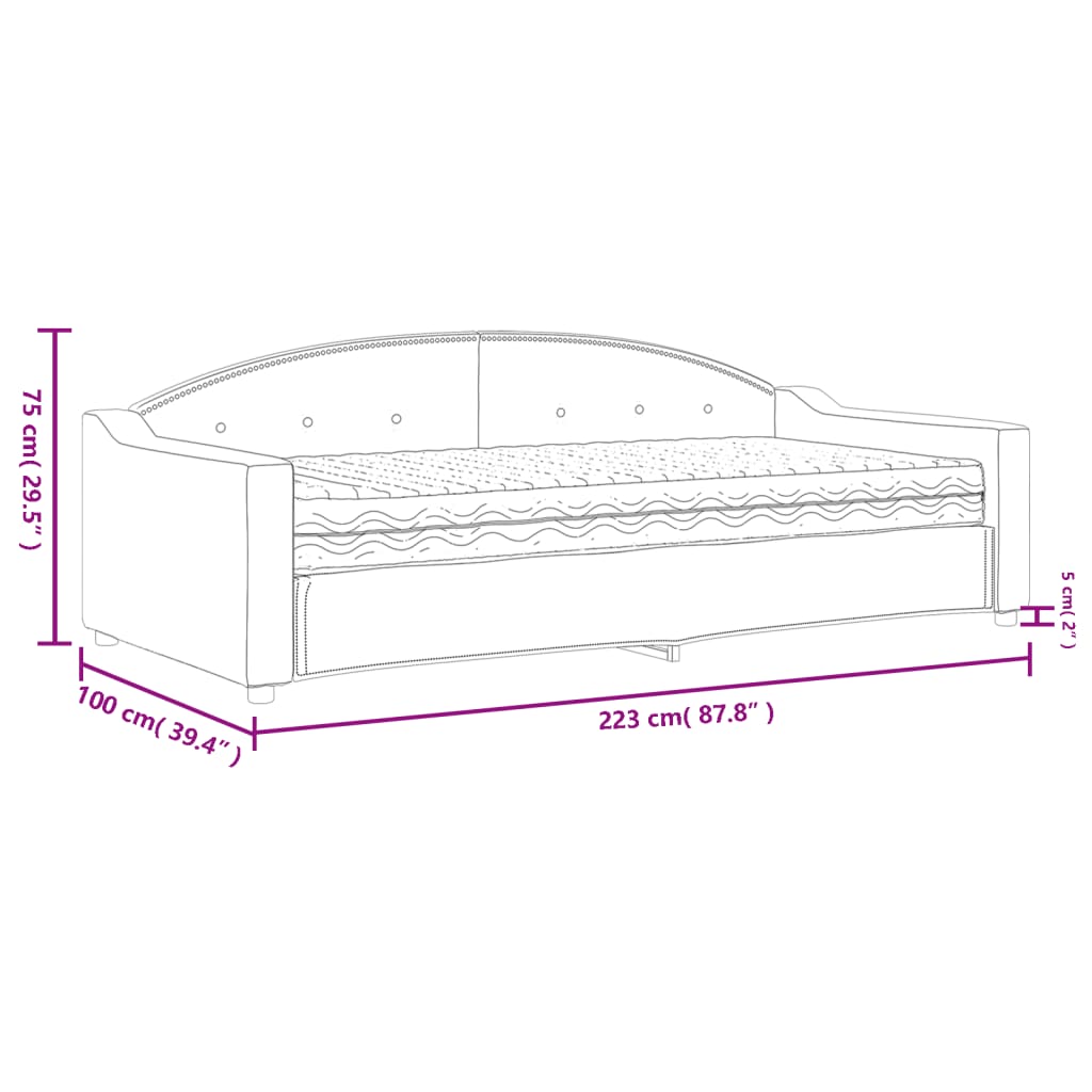 Dnevni krevet s madracem krem 90 x 200 cm od tkanine