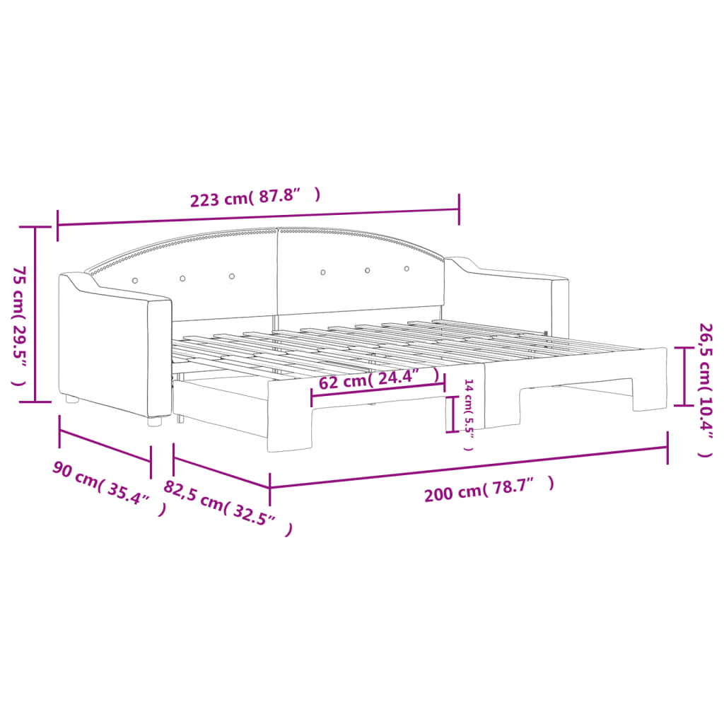Dnevni krevet na razvlačenje smeđesivi 80 x 200 cm od tkanine