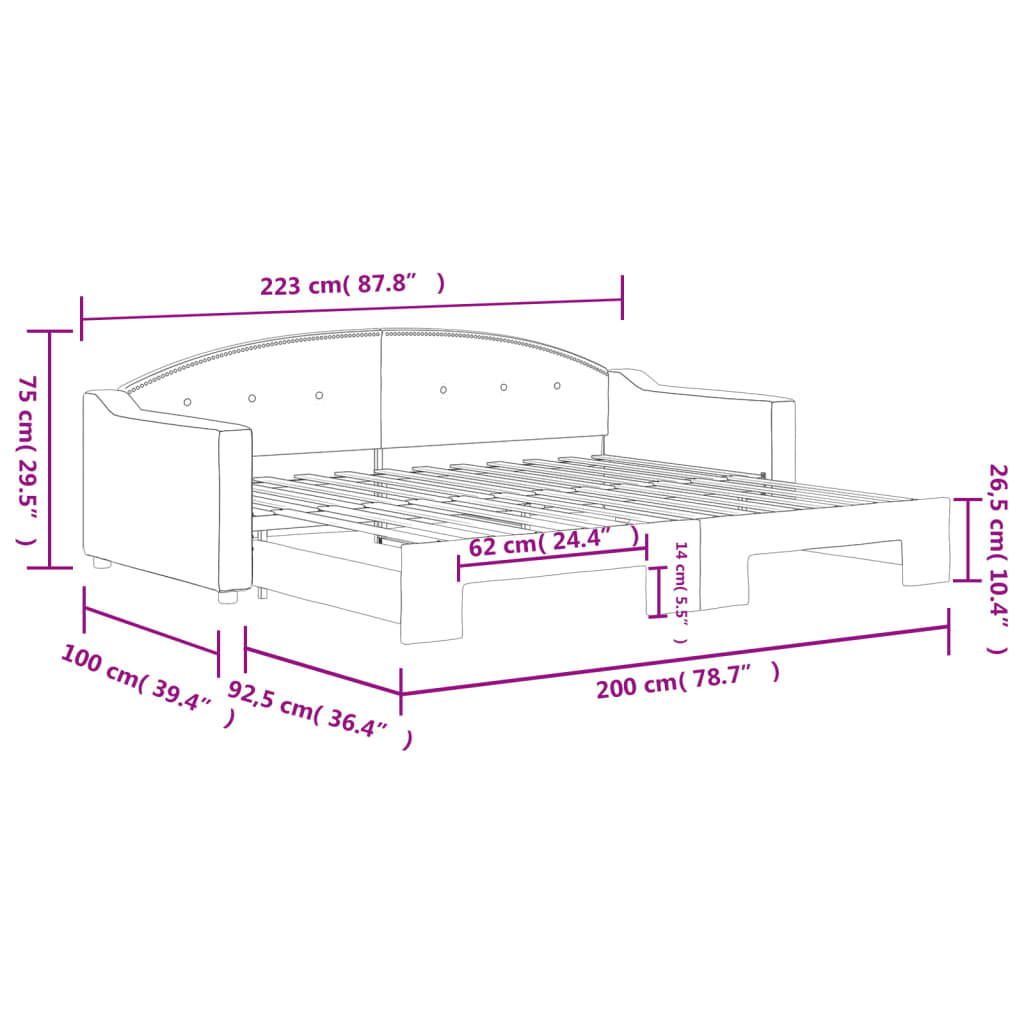 Dnevni krevet na razvlačenje svjetlosivi 90 x 200 cm od tkanine