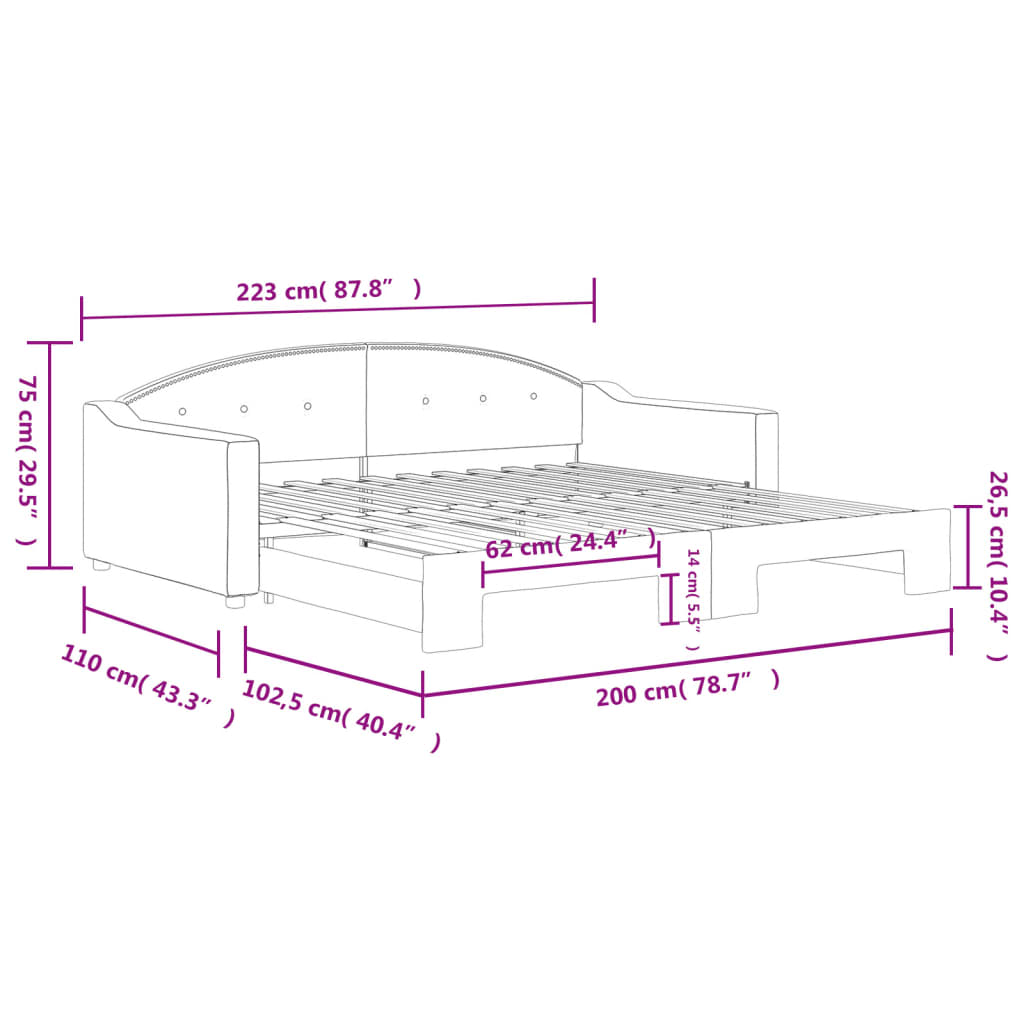 Dnevni krevet na razvlačenje smeđesivi 100 x 200 cm od tkanine