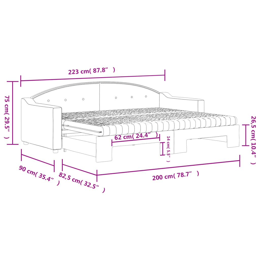 Dnevni krevet na razvlačenje svjetlosivi 80 x 200 cm od tkanine