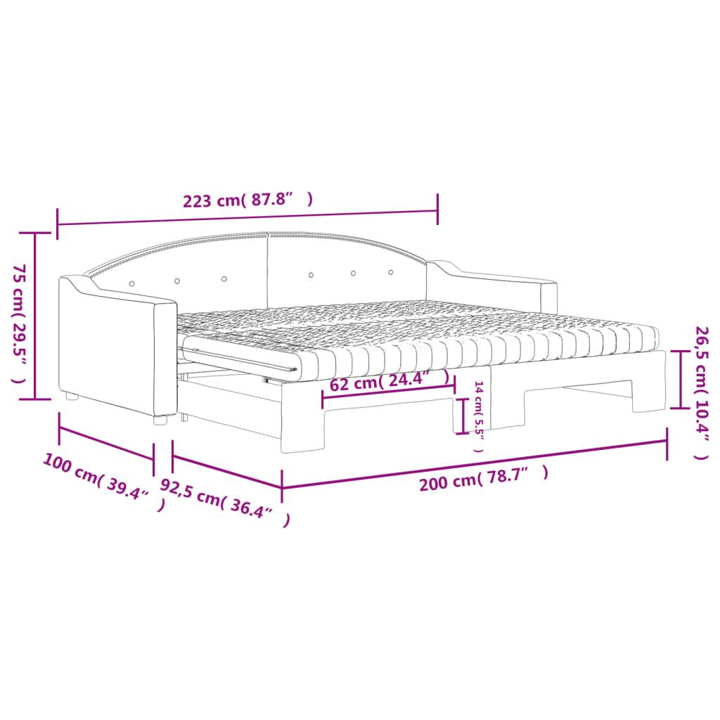 Dnevni krevet na razvlačenje s madracima krem 90x200 cm tkanina