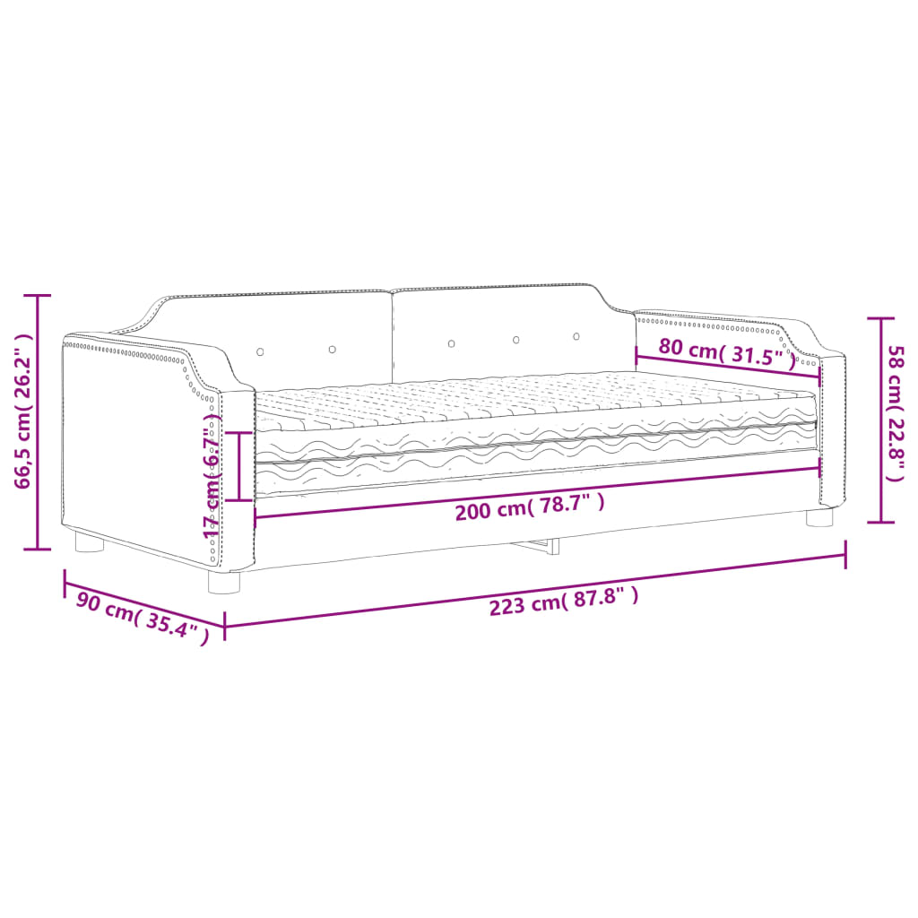 Dnevni krevet s madracem svjetlosivi 80 x 200 cm od tkanine