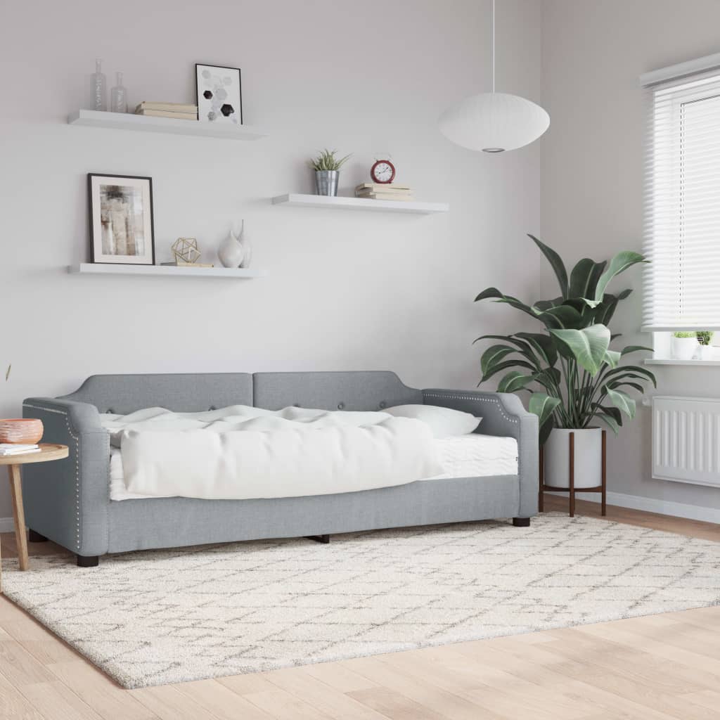 Dnevni krevet s madracem svjetlosivi 80 x 200 cm od tkanine