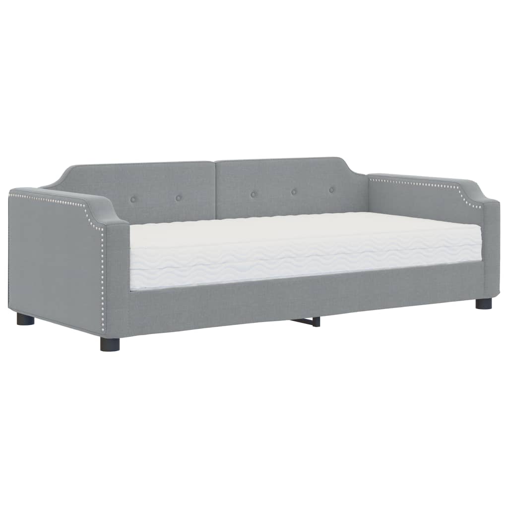 Dnevni krevet s madracem svjetlosivi 100 x 200 cm od tkanine