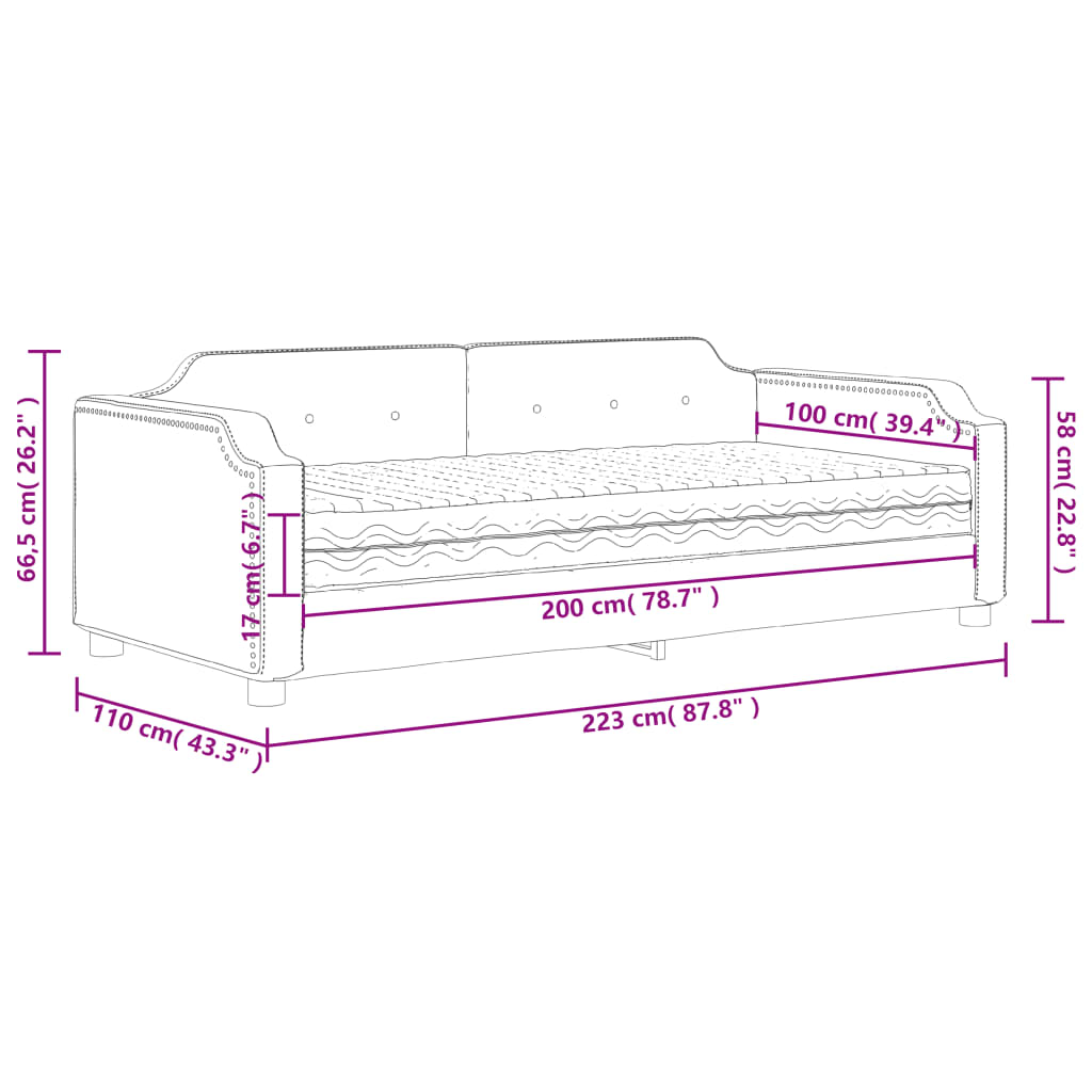 Dnevni krevet s madracem krem 100 x 200 cm od tkanine