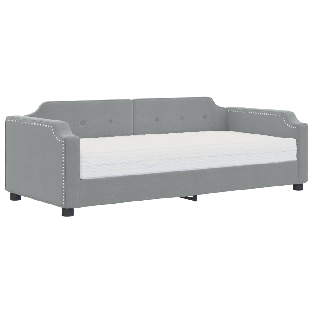 Dnevni krevet s madracem svjetlosivi 90 x 190 cm od tkanine