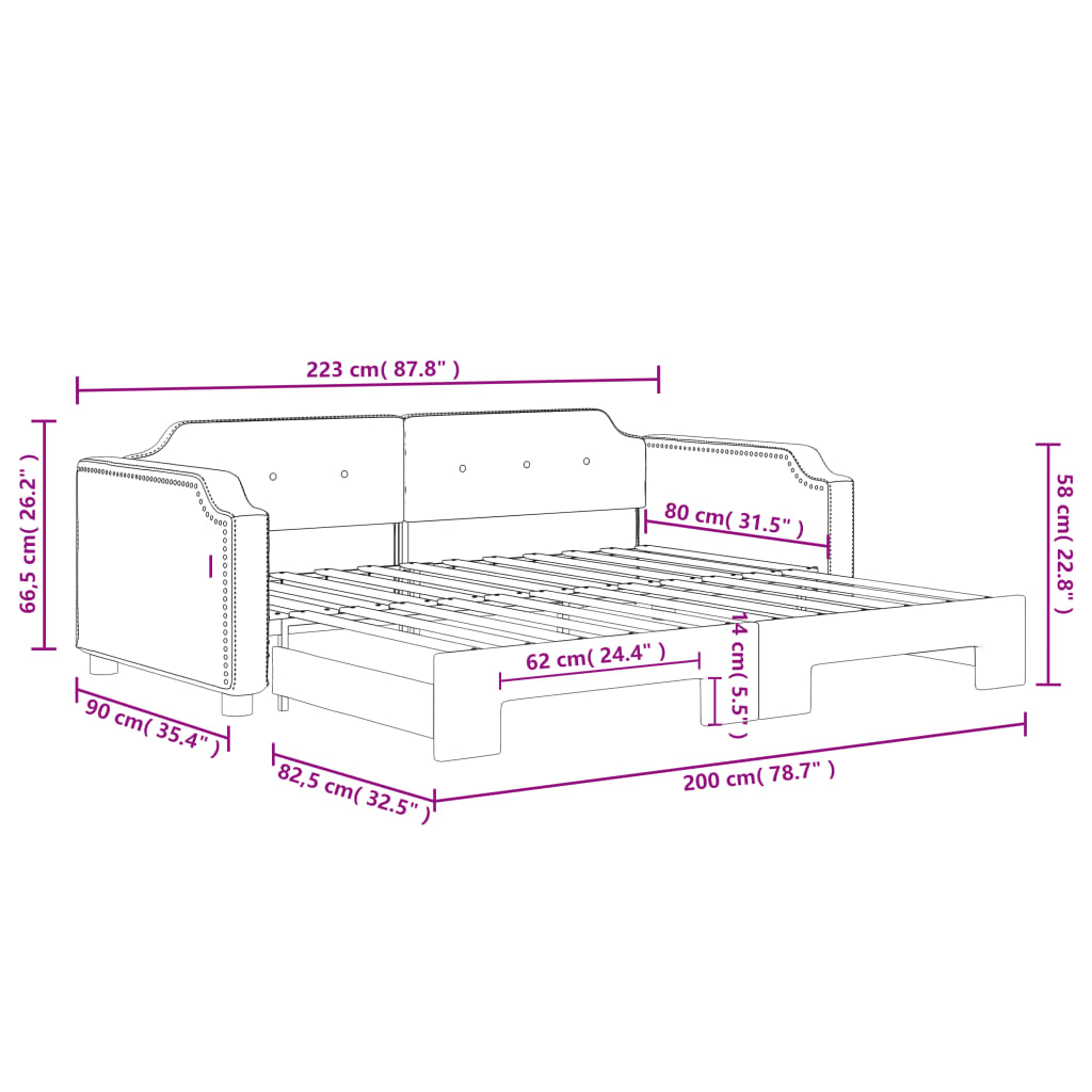 Dnevni krevet na razvlačenje smeđesivi 80 x 200 cm od tkanine