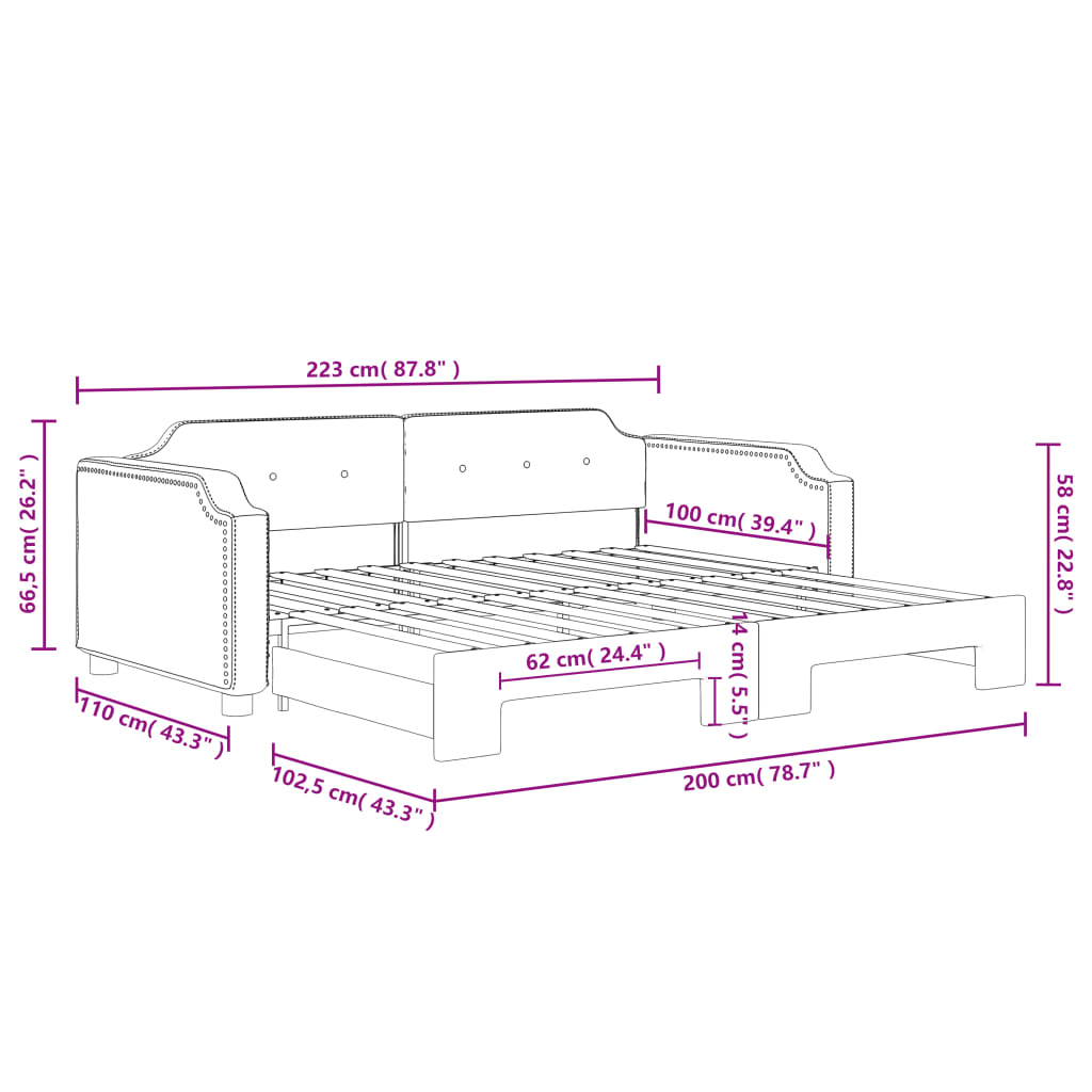 Dnevni krevet na razvlačenje crni 100 x 200 cm od tkanine