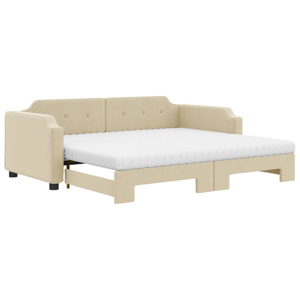 Dnevni krevet na razvlačenje s madracima krem 90x200 cm tkanina