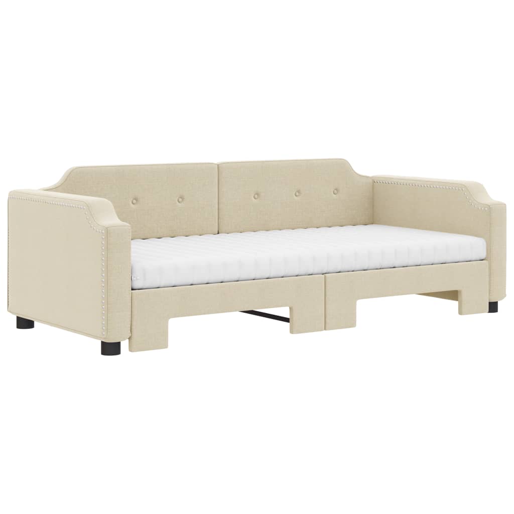 Dnevni krevet na razvlačenje s madracima krem 90x200 cm tkanina