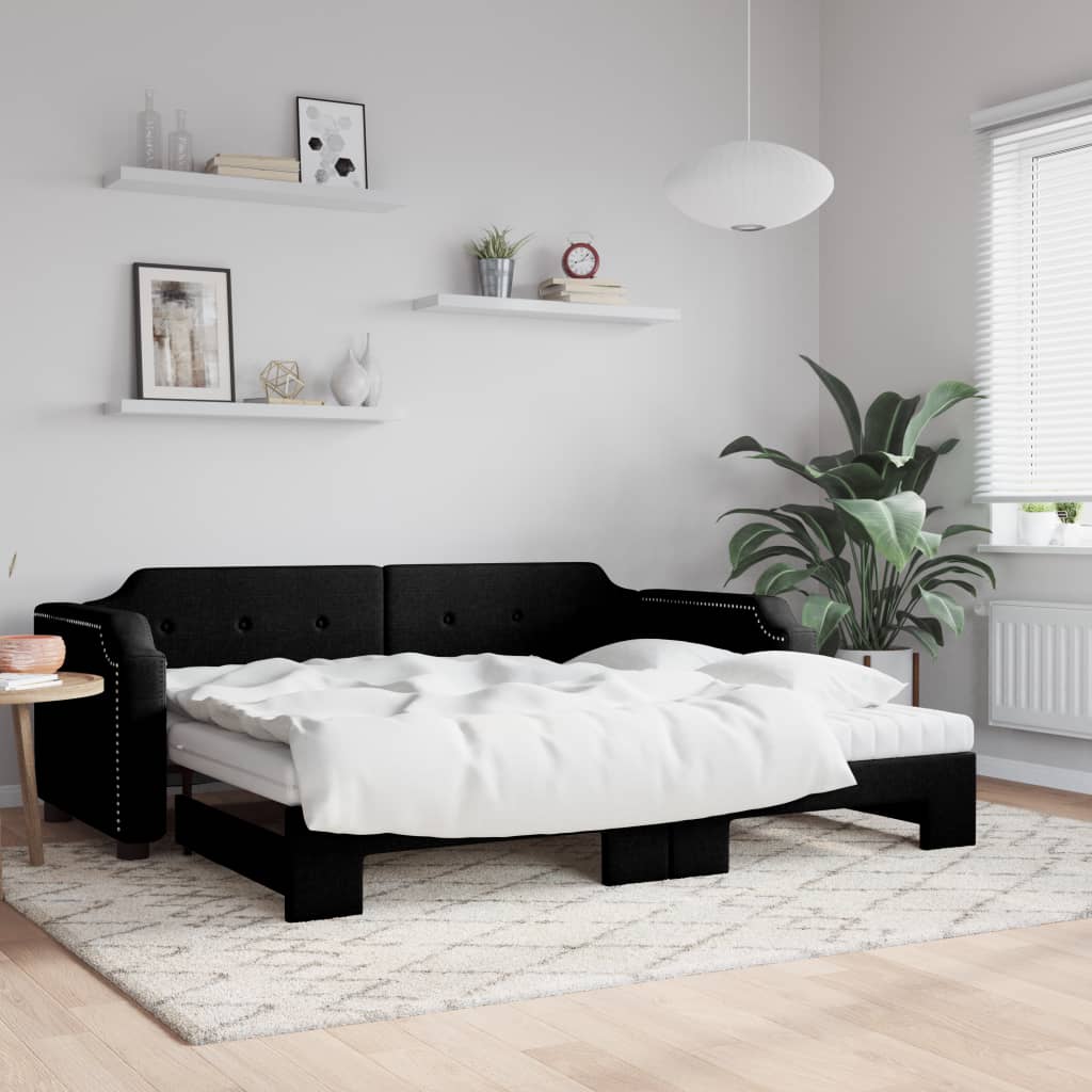 Dnevni krevet na razvlačenje crni 90 x 190 cm od tkanine